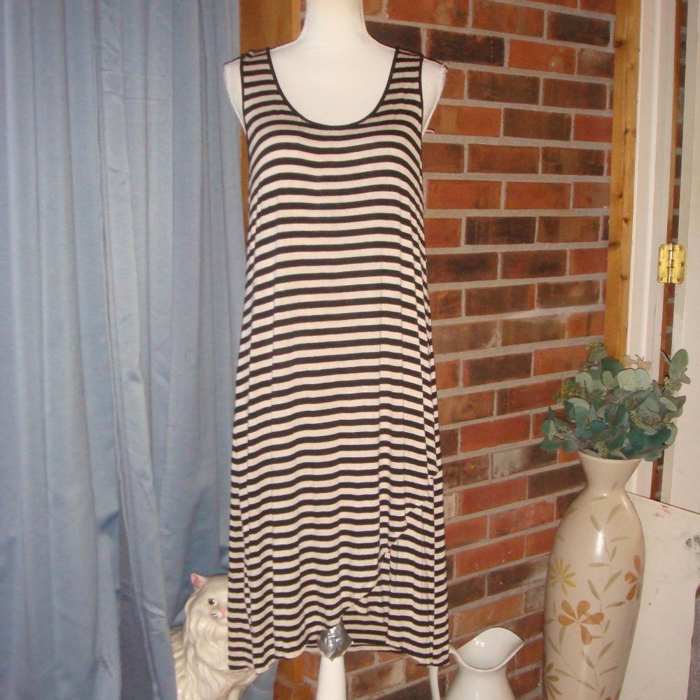 Design History Black Cream Striped Sleeveless High-Low Dress XL